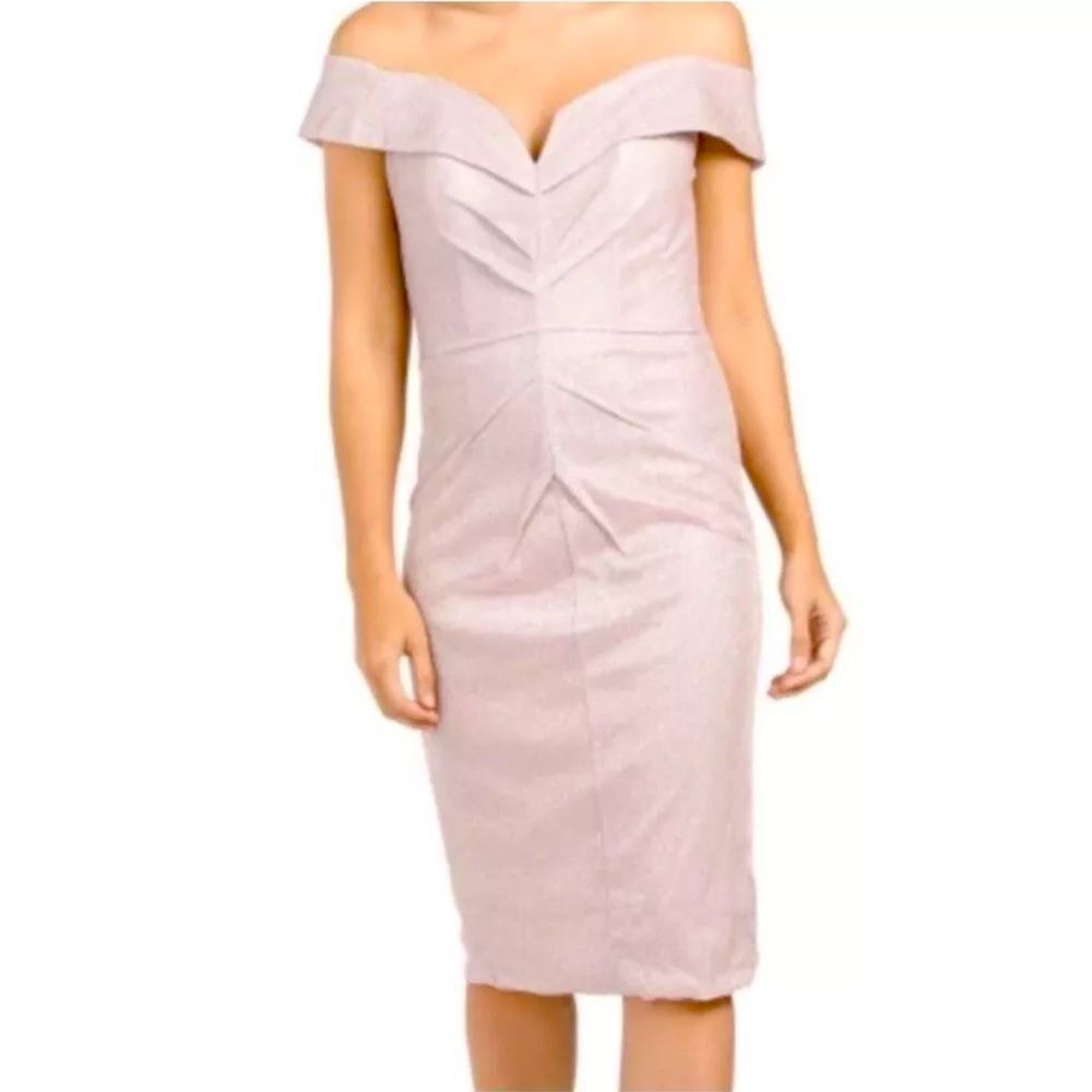 NEW Rene Ruiz Collection Off The Shoulder Cocktail Dress Metallic Blush Dress 6